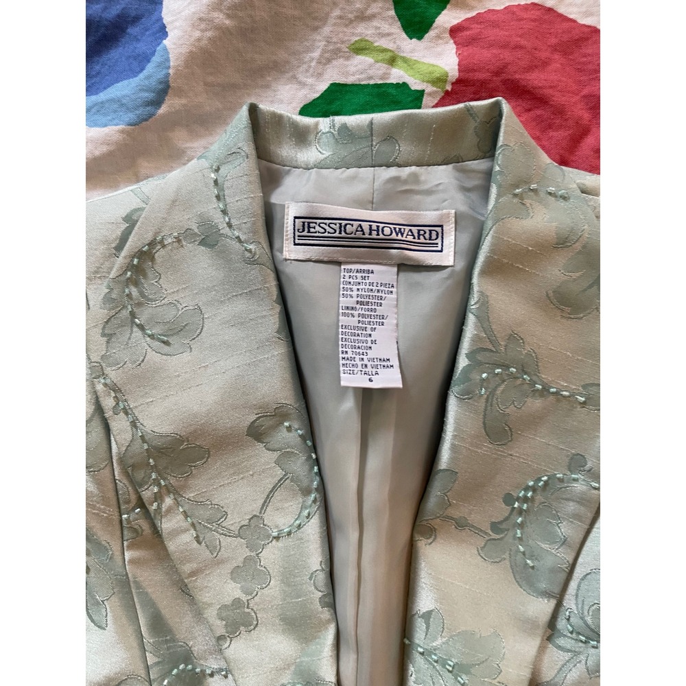 Vintage Jessica Howard Women Seafoam Green Beaded Jacquard Dress Set Size 6 - Picture 9 of 9